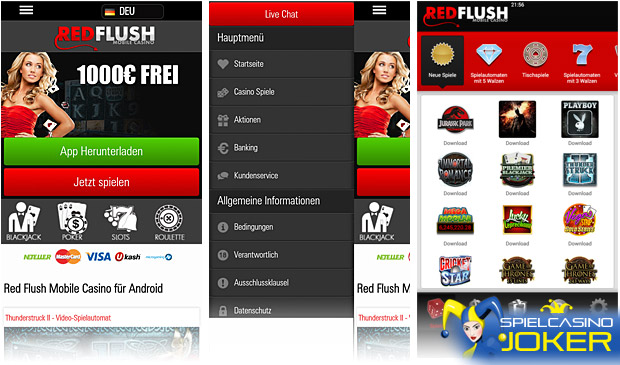 Red Flush Handy Casino Benutzeroberfläche